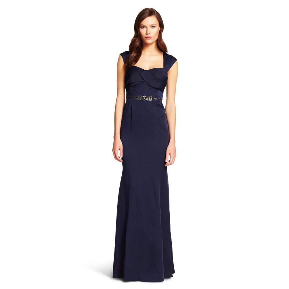 Adrianna Papell Navy Beaded Empire Waist Gown Mother of the Bride Groom Wedding